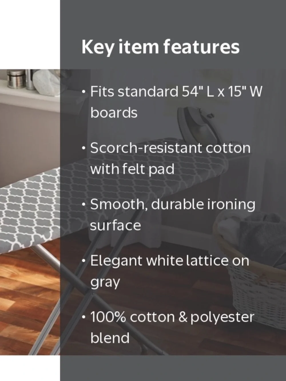 Mainstays Gray & White Geometric Ironing Board Cover & Pad